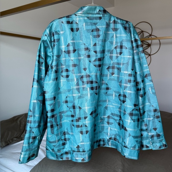 Vintage Gold Flava Long Sleeve Shirt Blue Green Sz Plus 24 Leather 90s Y2K - Picture 2 of 6